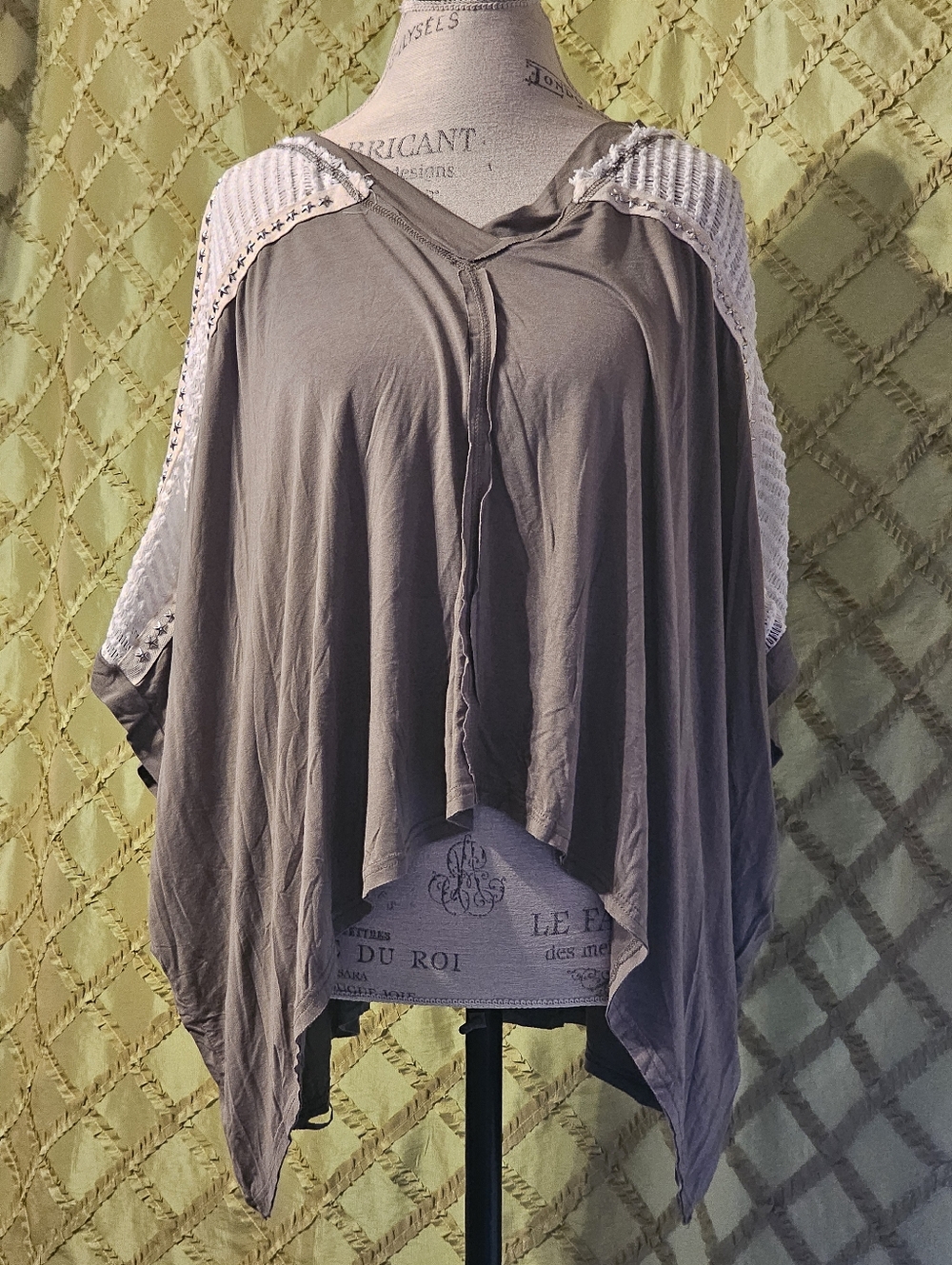 Green Women's Draped Knit Poncho Sweater